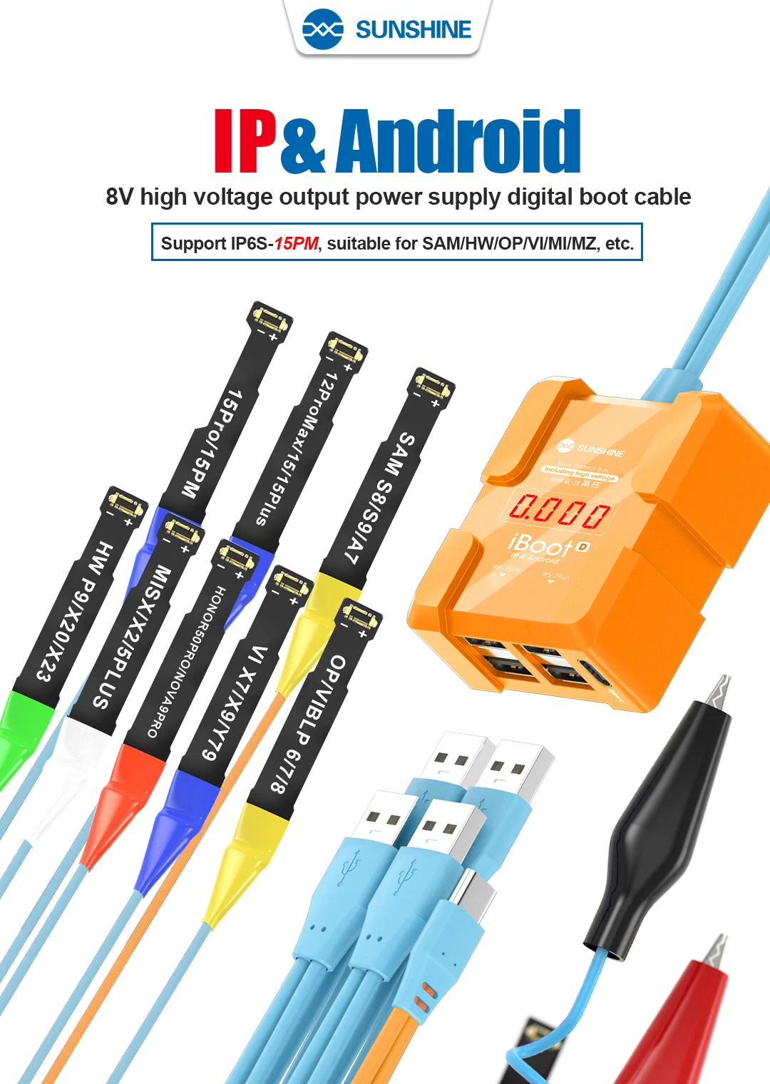 SUNSHINE IBOOT D iP&Android mobile phone series digital power cable/Mobile Power repair cables/Support iP6S-15PM/8V Voltage