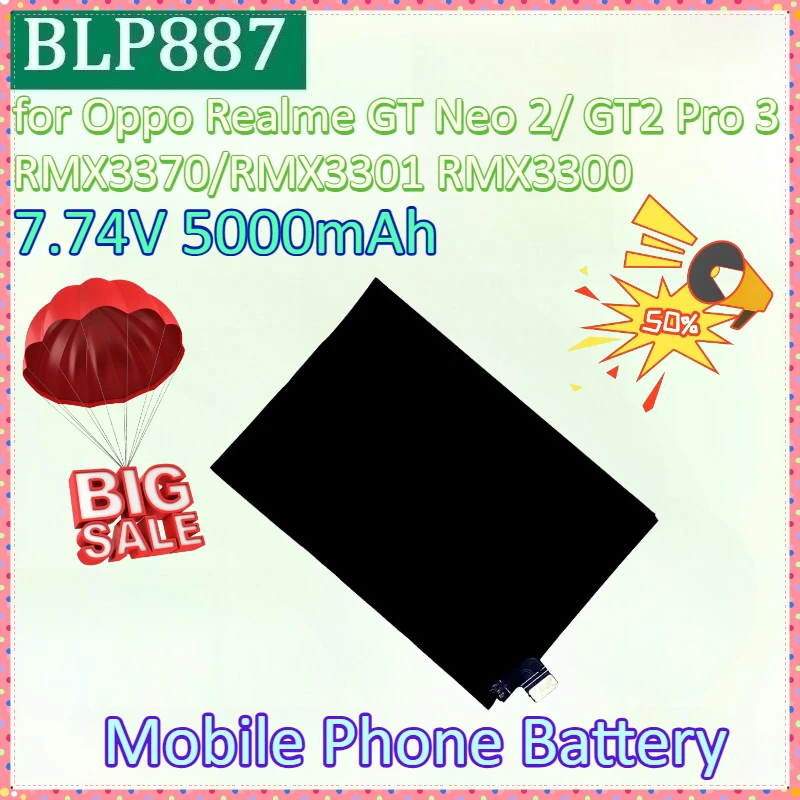 

New BLP887 7.74V 5000mAh Mobile Phone Battery for Oppo Realme GT Neo 2/ GT2 Pro 3 RMX3370/RMX3301 RMX3300 High Quality Batteries