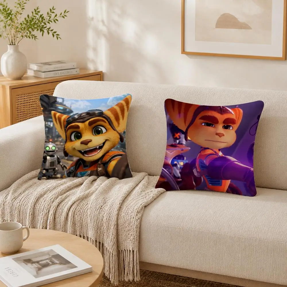 Cartoon R-Ratchet N C-Clank Cushion Cover Plush Decorative Pillow Case With Hidden Zipper Cutecore Room Decor For Home