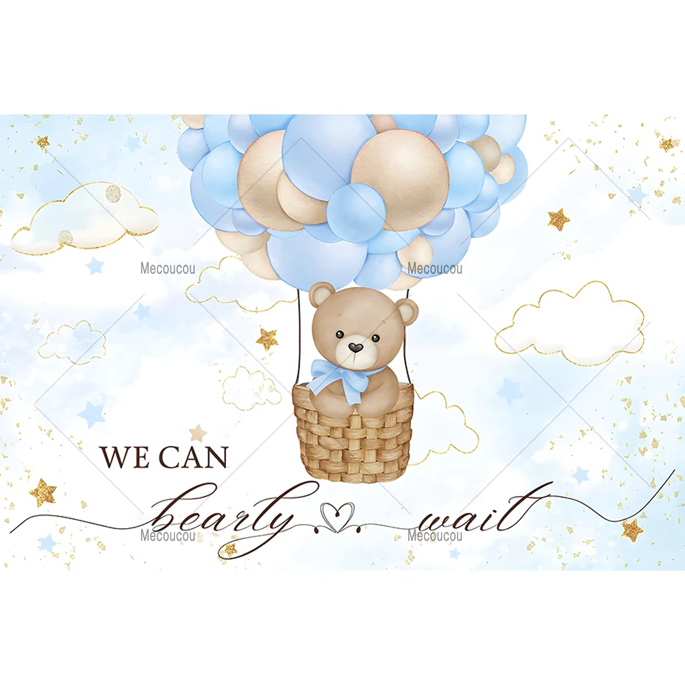 Hot Air Balloon Bear Backdrop Custom Newborn Baby Shower Photography Background Girl And Boy Birthday Party Poster Decor Banner