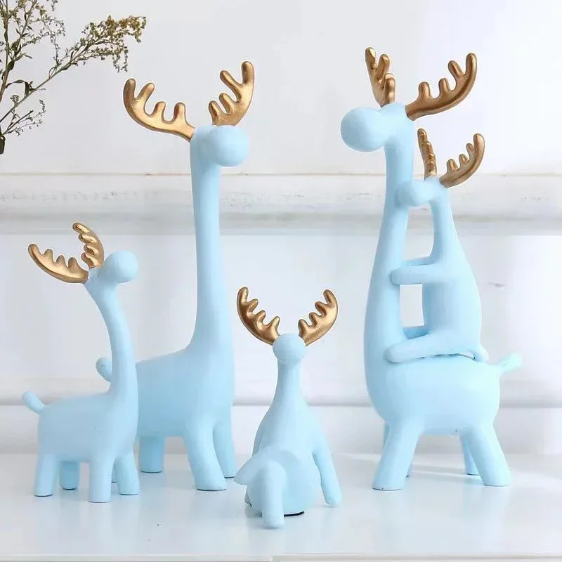 Deer Family Resin Ornament, Adorable Nordic Style Decor, Minimalist Wine Cabinet Accent, Charming Home Addition