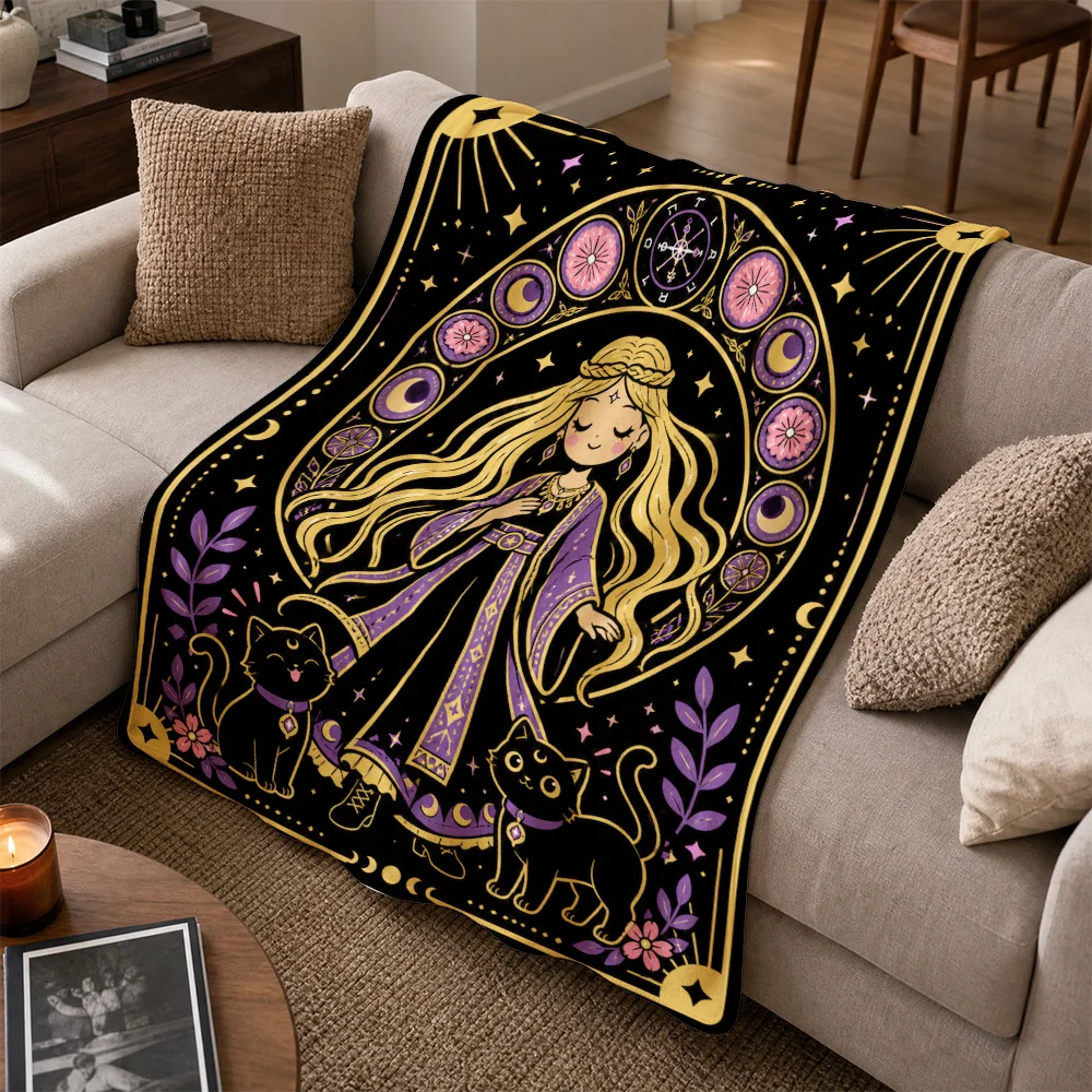 Bohemian Witchy Celestial Tarot Sofa Throw Blanket Mystic Magic Goddess Artwork Cozy Fall Autumn Winter Decor Gift For Her