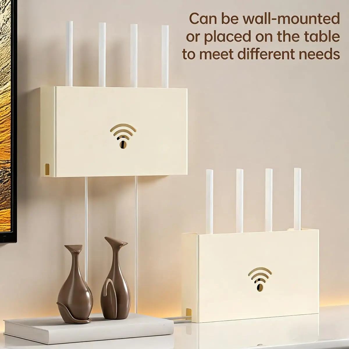 Router Wall Mount No Drill Cable Management Box Signal Friendly WiFi Organizer for Router Modem Remote Wall Tabletop Use