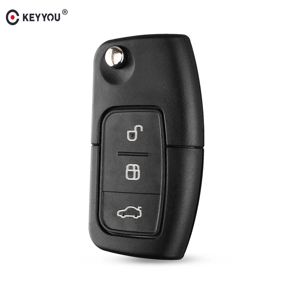 KEYYOU 3 Button Flip Folding Remote Fob Cover Uncut Car Blank Key Shell for Ford Focus Fiesta C Max K