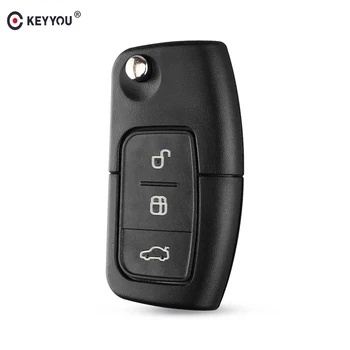 KEYYOU Copertura per telecomando pieghevole a 3 pulsanti, guscio per chiave vuota per auto non tagliato per Ford Focus Fiesta C Max K