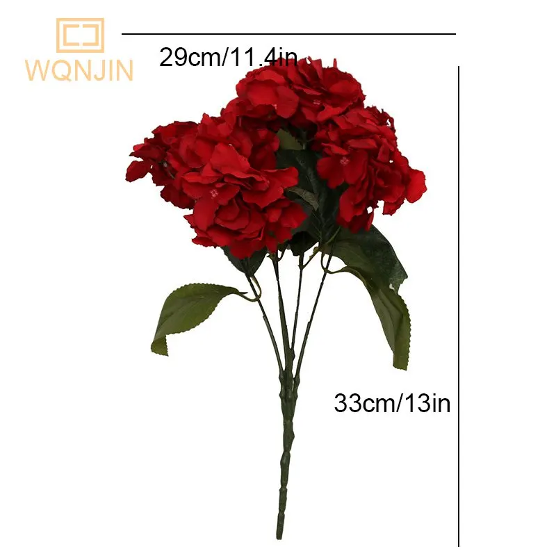 WQNJIN 5-köpfe Hortensienstrauß aus Seide, künstliche Blumen für Party, Hochzeit, Wohnzimmer, Dekoration, Zubehör, Heimdekoration – Detail 12