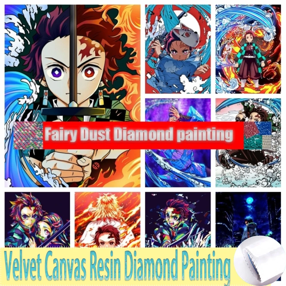 Tanjiro Kamado Demon Slayer Fairy Dust Resin Diamond Painting Full Drills Kimetsu No Yaiba Japanese Cartoon Mosaic Cross Stitch