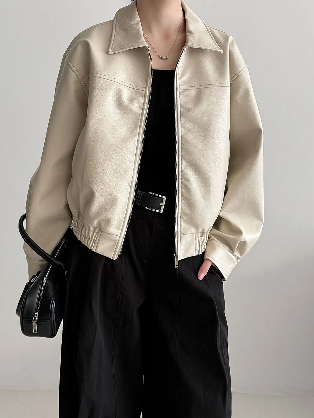 Giacca in pelle di fascia alta stile motociclistico coreano alla moda da donna 25 autunno nuova collezione giacca casual in vita