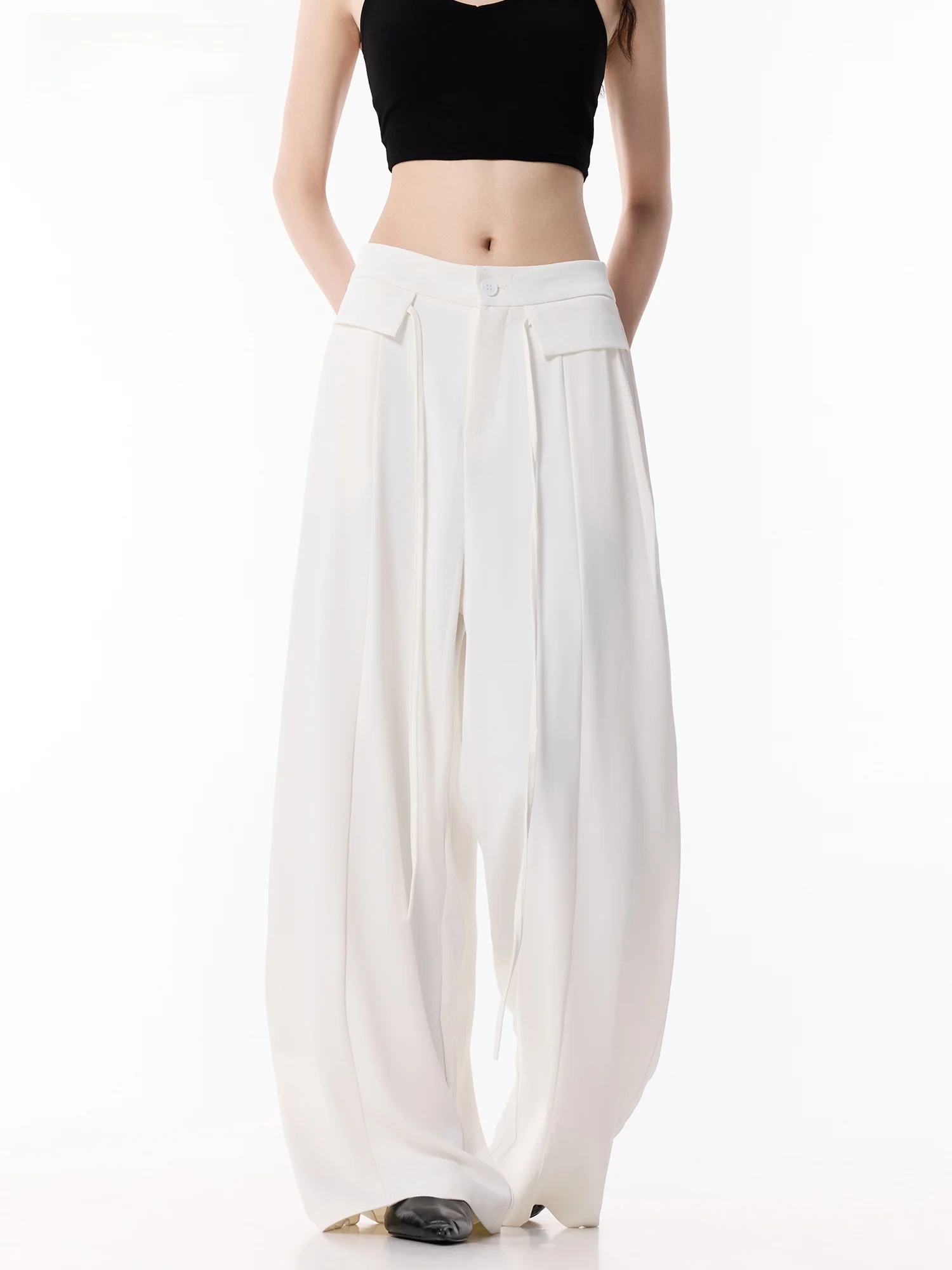 

EDX Women's Wide Leg Casual Pants Summer Lightweight Drapey Lazy Style Super Soft Polyester Straight Tube Pants Street Style