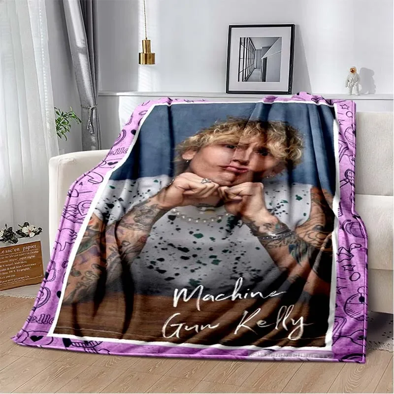 Machine Gun Kelly Poster Printed Flannel Warm Blanket Rapper Music Art Blankets Bedroom Sofa Bed Travel Picnic Blanket Fan Gift