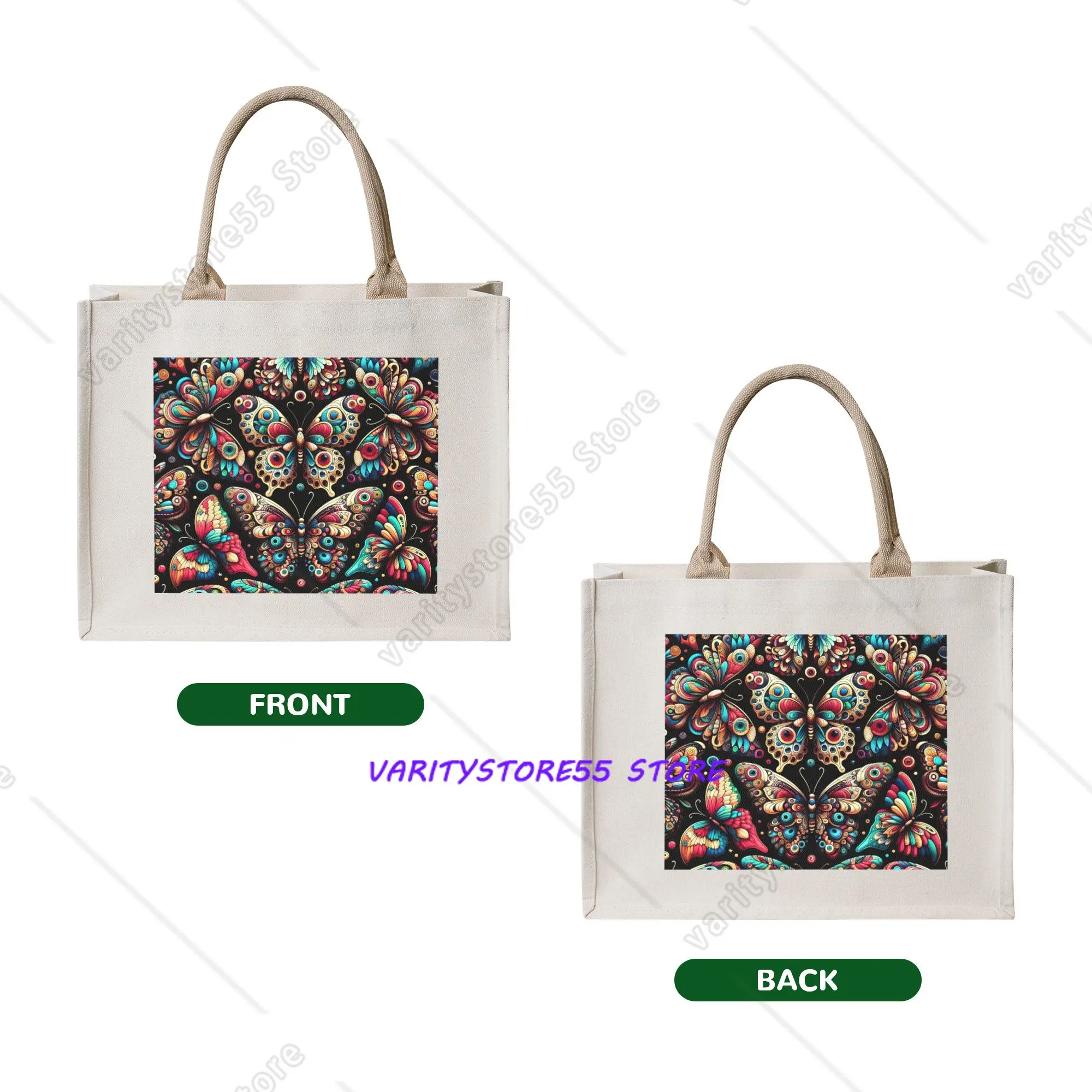 Reusable Funny Colourful Butterfly Printed  Shopping Bag Women Tote Bag Portable  Groceries Shopper Bags