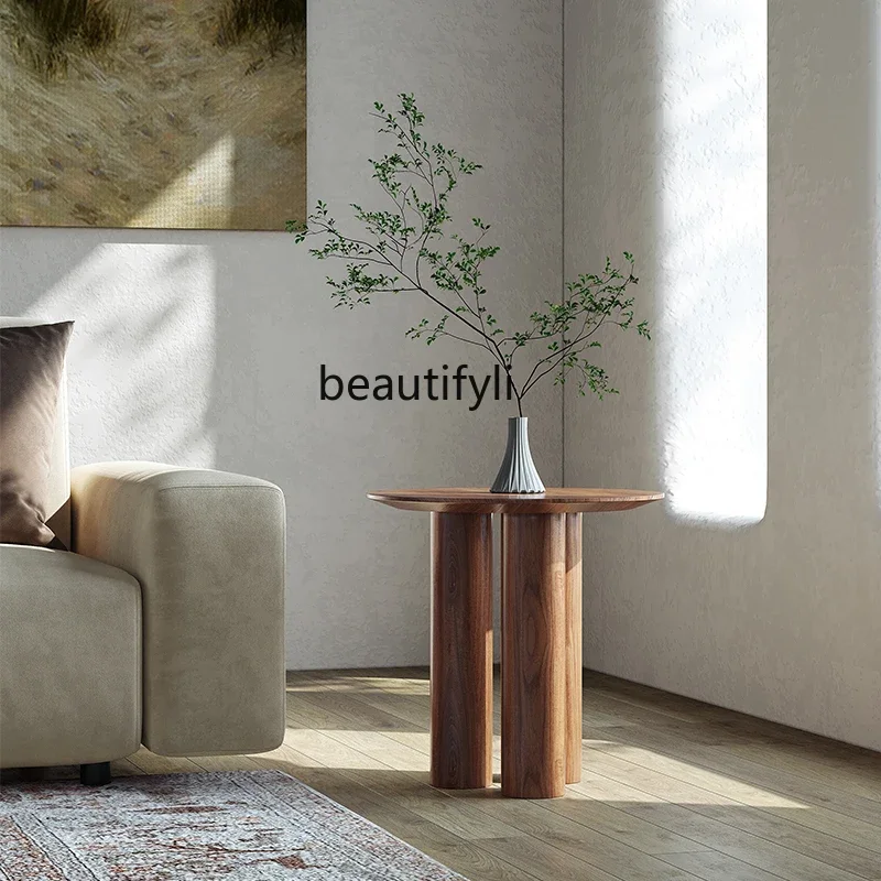 

Side Table Vintage Log Living Room Sofa next to Home Cave Stone Coffee Table Combination Solid Wood Flower Stand