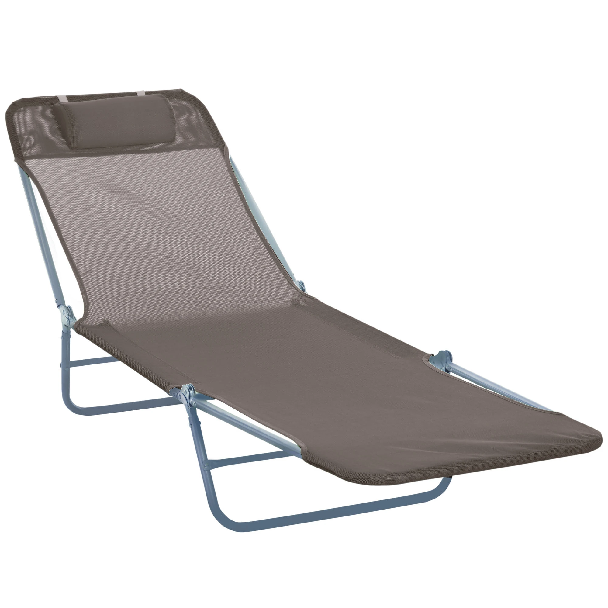 Outdoor Folding Sun Lounge Chair with Reclining Backrest & Pillow, Brown