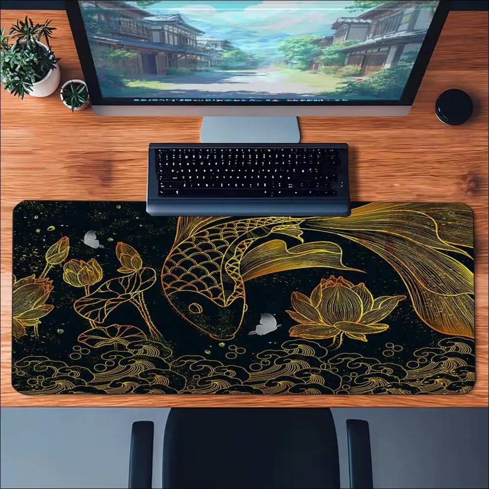 Asian Koi Lotus Ornament Art Non‑Slip Rubber Mouse Pad For Accurate Mouse Control Gaming Desktop Daily Entertainment