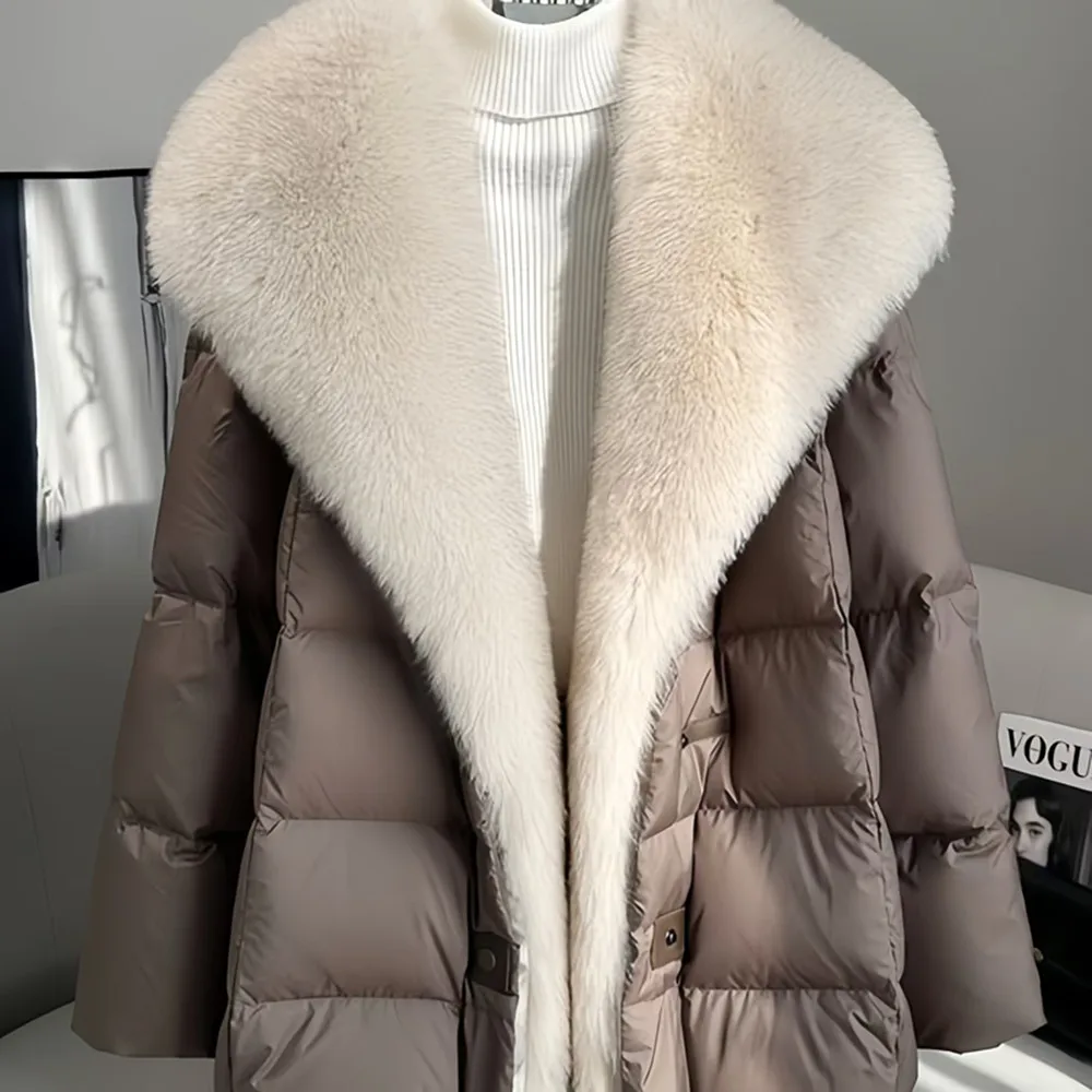 Piumini d\'anatra per donna, cappotto monopetto, giacca a vento con collo di pelliccia, impiombato, inverno, nuovo, 2024