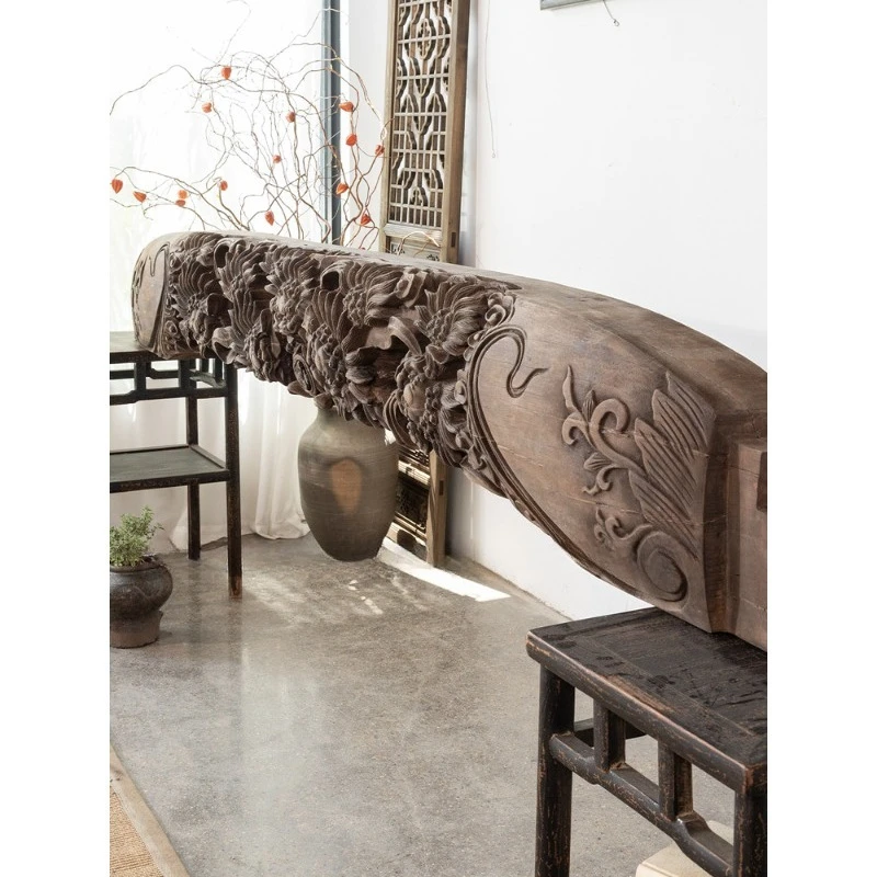 Whole wood hand-carved wood carving ancient tea space decoration