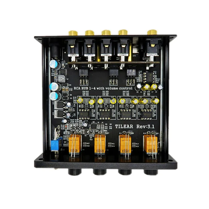 HIFI ضياع 1 المدخلات 4 الناتج RCA محور الصوت الموزع إشارة محدد الجلاد لهجة حجم ل مكبر للصوت مجلس المسرح المنزلي