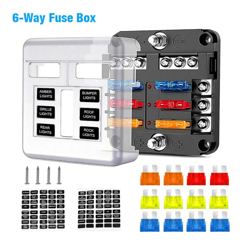 6-Way Fuse Box Dual Battery Isolator Kit With 12V 140Amp Voltage Sensitive Relay Charger For Truck SUV RV ATV UTV Marine