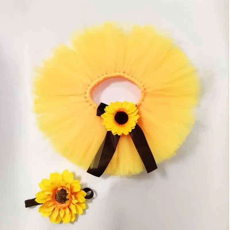 K8GF فتاة التصوير الدعائم الرضع التصوير زي عباد الشمس عقال Bowknot تنورة صورة إطلاق النار الملابس إمدادات الطفل #5