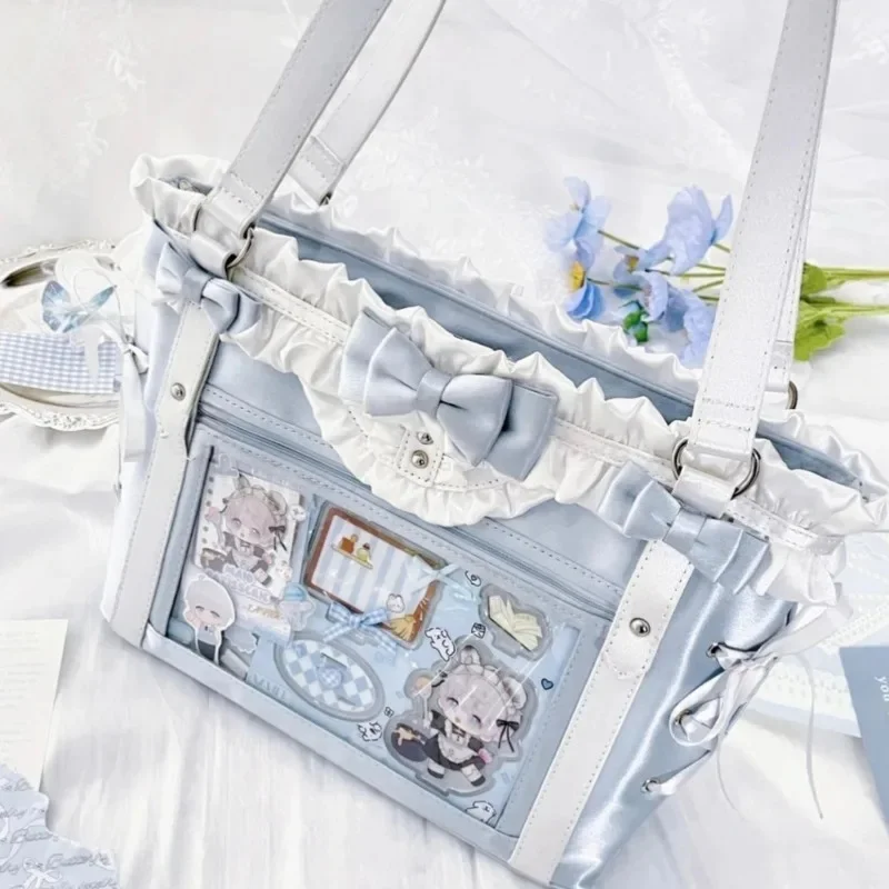 Y2K Aesthetic Bow Itabag Tote Bag Sweet College PU Shoulder Bag Anime Millet ItaBag Japanese High Capacity Ribbon Itabag New
