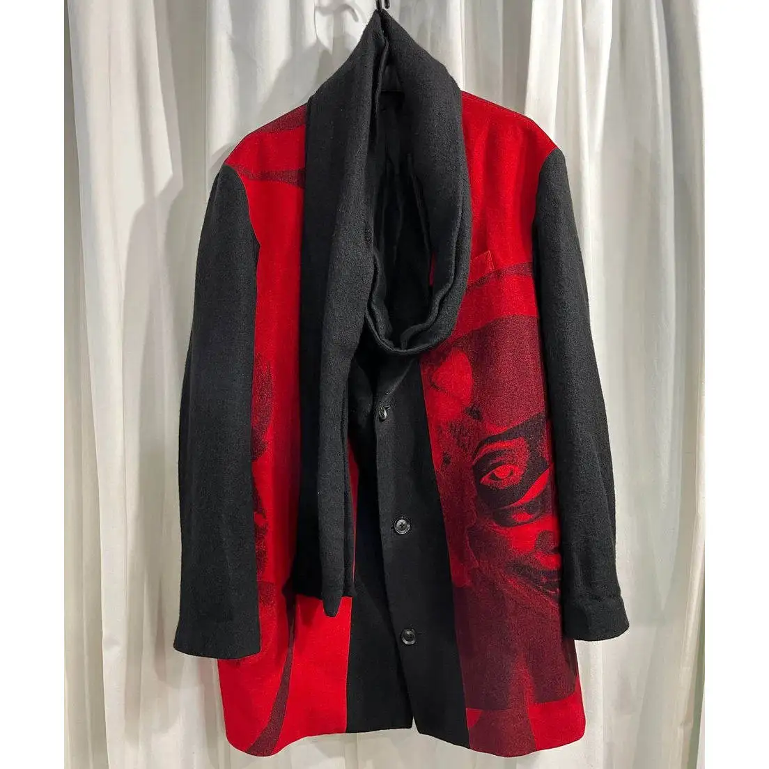TOP-YAMAMOTO ® Chinese-style printed patchwork trench coat, mid-length hooded jacket for women, designer's style