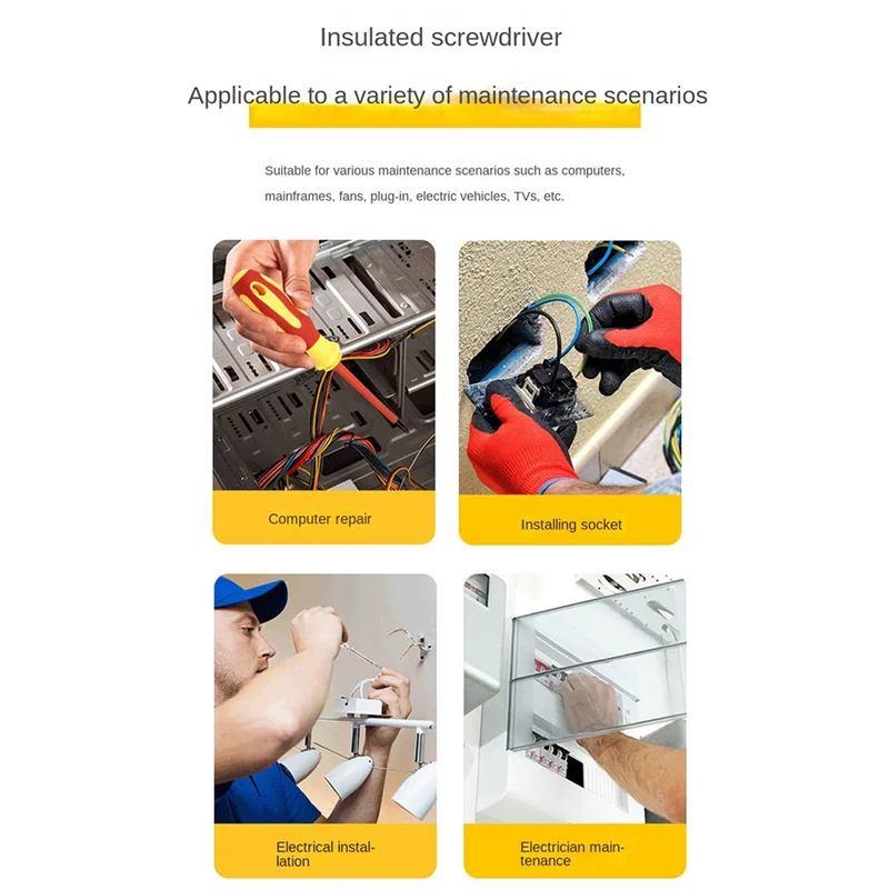 -مجموعة مفكات براغي معزولة A14E، صليب زهر البرقوق، رأس مسطح، حقيبة، مسامير كهربائية مضادة للكهرباء لصيانة المنزل