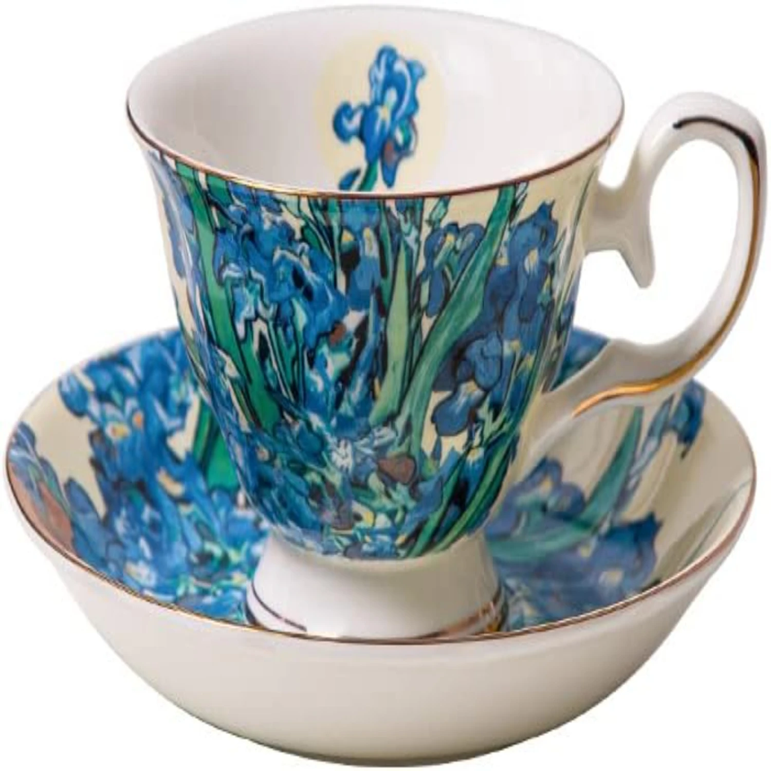 Ideal Birthday Present for Loved Ones and Friends - Unique Hand-Painted Large Capacity Ceramic Coffee Mugs and Saucer Set - Perf