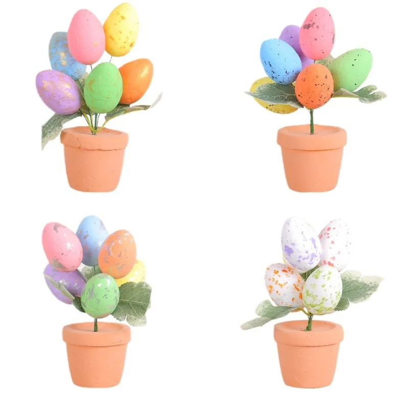 

1pcs Easter Eggs Potted Plant Foam Easter Egg Desktop Ornament Easter Decoration Happy Easter Party Decorations for Home 2025