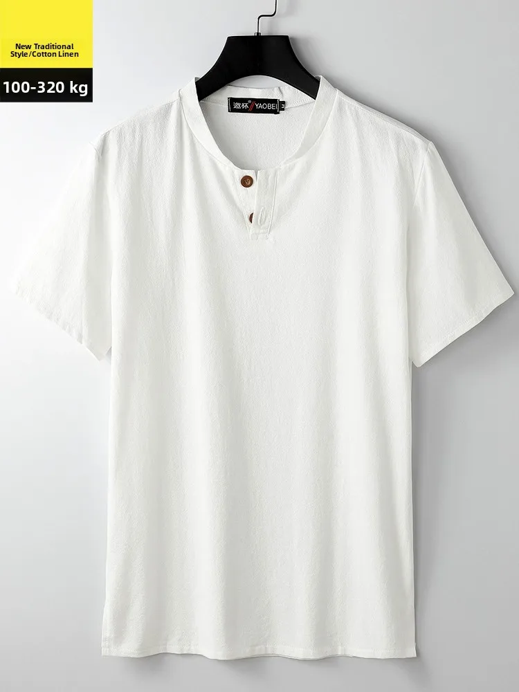 تي شيرت رجالي جديد بنمط صيني من القطن والكتان برقبة على شكل V وأكمام قصيرة، مقاسات كبيرة، مناسب لممارسة التاي تشي، أزياء شارع... #5