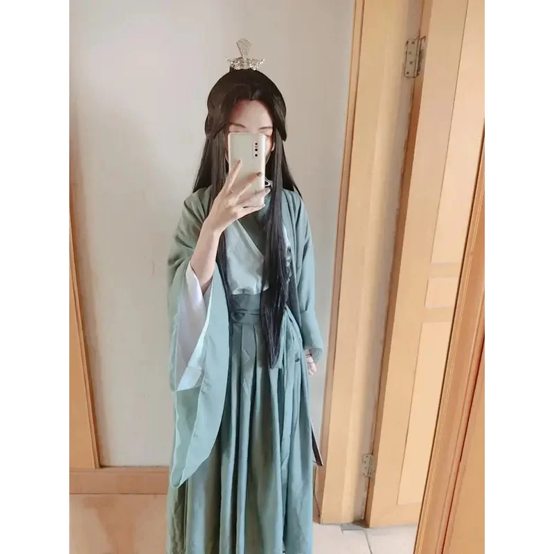 Chinese Novel Anime The Scum Villain’s Self Shen Qingqiu Cosplay Unisex Hanfu Dress Women Costume Wig Chinese Fan Wig Shoes