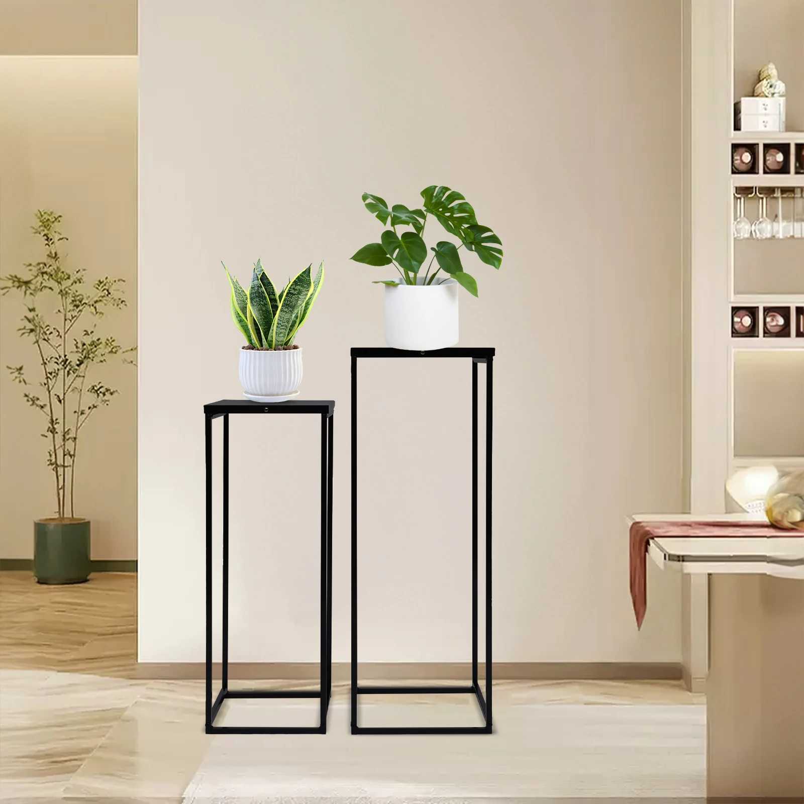 

НОВИНКА: Набор из 2 металлических подставок для растений – элегантные высокие квадратные стойки для цветов (25x25x70 см и 22x22x60 см) – черные металлические подставки для растений