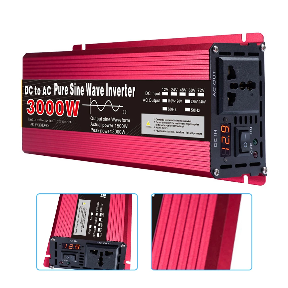 

1pcs Portable Voltage Solar Pure Sine Wave Power Inverter 24V 220V 3000W For Cars Boats RVs Power Inverter Accessories