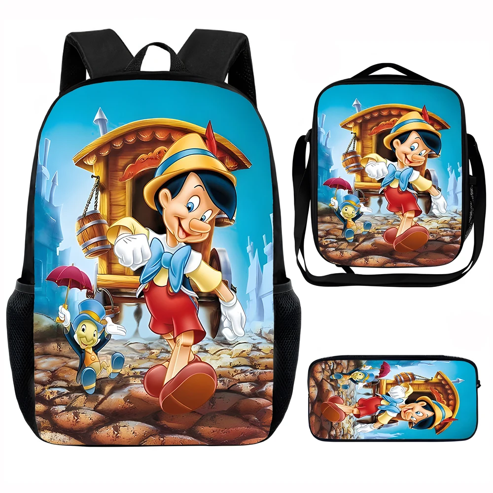 

Cartoon Movie P-pinocchios Child School Backpack with Lunch Bags ,Pencil Bags ,School Bags for Boys Girls Best Gift