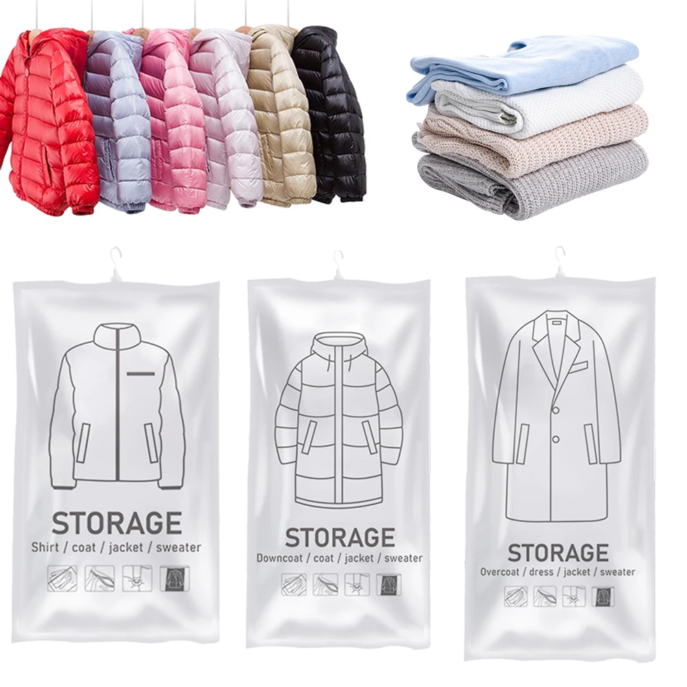 Hanging Vacuum Storage Bag Seal Storage Clothing Bags for Suits, Dress Coats or Jackets, Closet Organizer For Wardrobe Dustproof