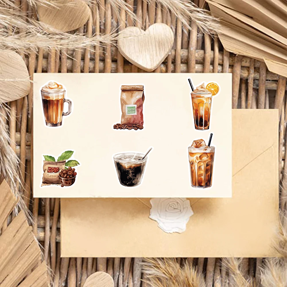 50PCS Coffee Lover Art Sticker DIY Notebook Handbook Luggage Computer Decoration Graffiti Waterproof Sticker Wholesale