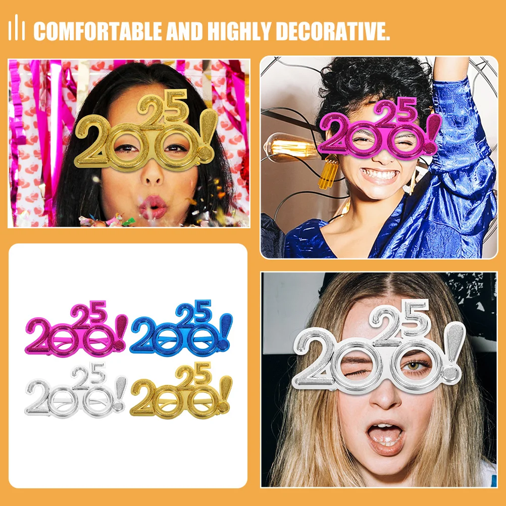 4 قطعة نظارات الديكور السنة الجديدة 2025 فريد خفيفة الوزن نظارات الحفلات متعة صور الدعامة ليلة رأس السنة لوازم عدد النظارات #2