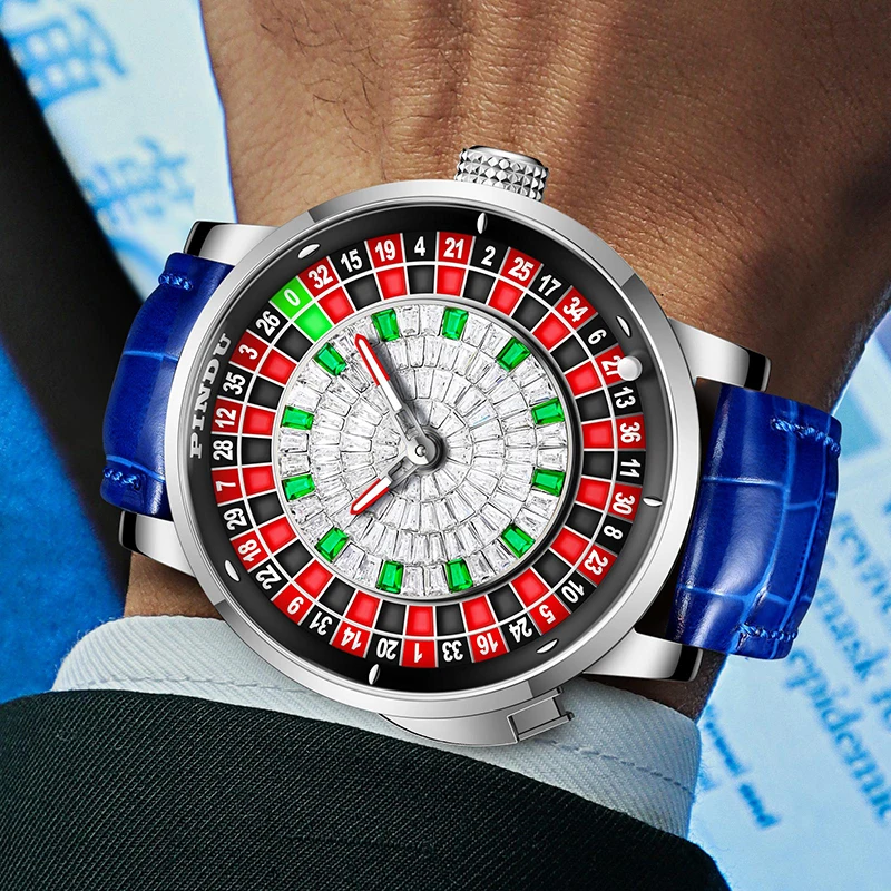 ساعة ميكانيكية للرجال من سلسلة اللاعب، لعبة الروليت الأوروبية، قرص حركة أوتوماتيكية، تصميم شخصي مثير للاهتمام للحفلات