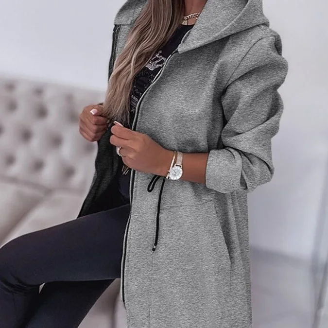 2025 Mid-Length Jacket Fashion Casual Autumn Winter Hooded Zipper Jacket Women's Clothing Coats Пальто Зимнее Женское Capispalla