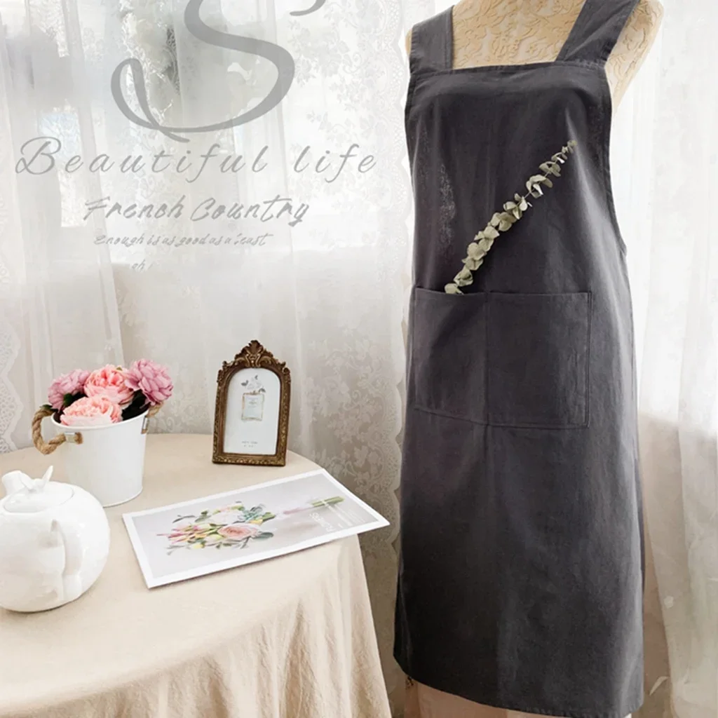 

Japan Style Cotton Linen Apron Smock Women Men kitchen Antifouling Milk Coffee Shop Florist Overalls Kitchen Cooking Clothes