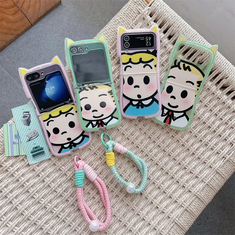 Cute Boy Girl Phone Case for Samsung Galaxy Z Flip 6 5 4 3 Protective Back Cover for ZFlip4 ZFlip5 ZFlip6 Case