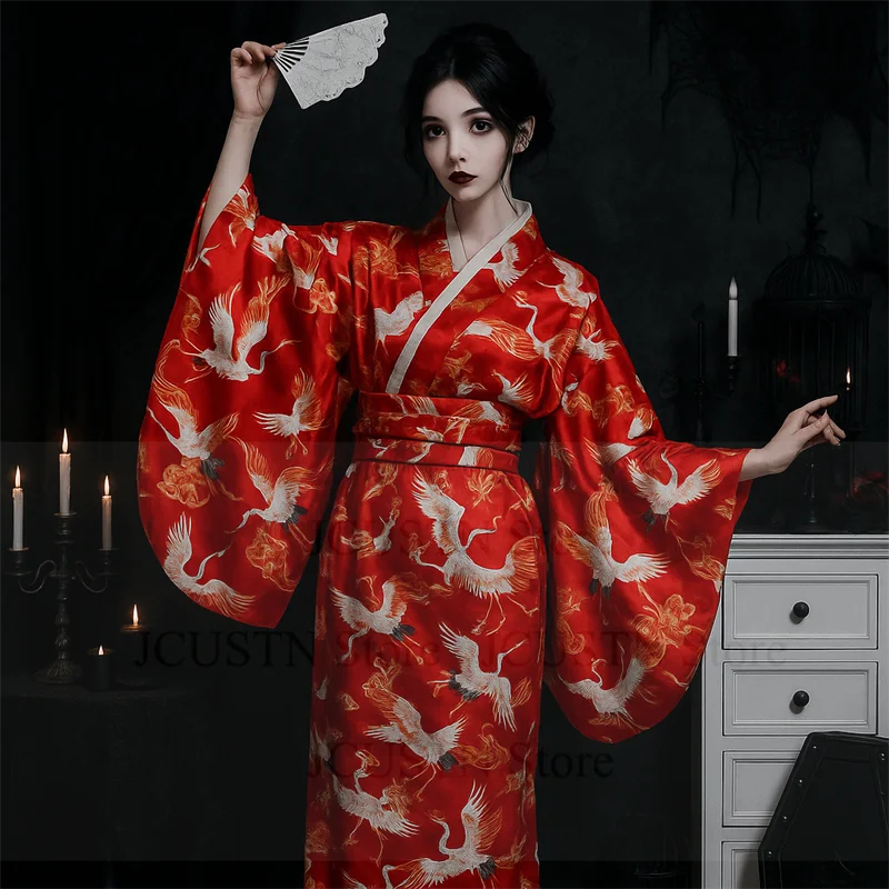 

Платье-кимоно для выступлений, карнавальный костюм, готический темный юката хаори, кардиган с цветочным принтом, халат, женское вечернее платье гейши