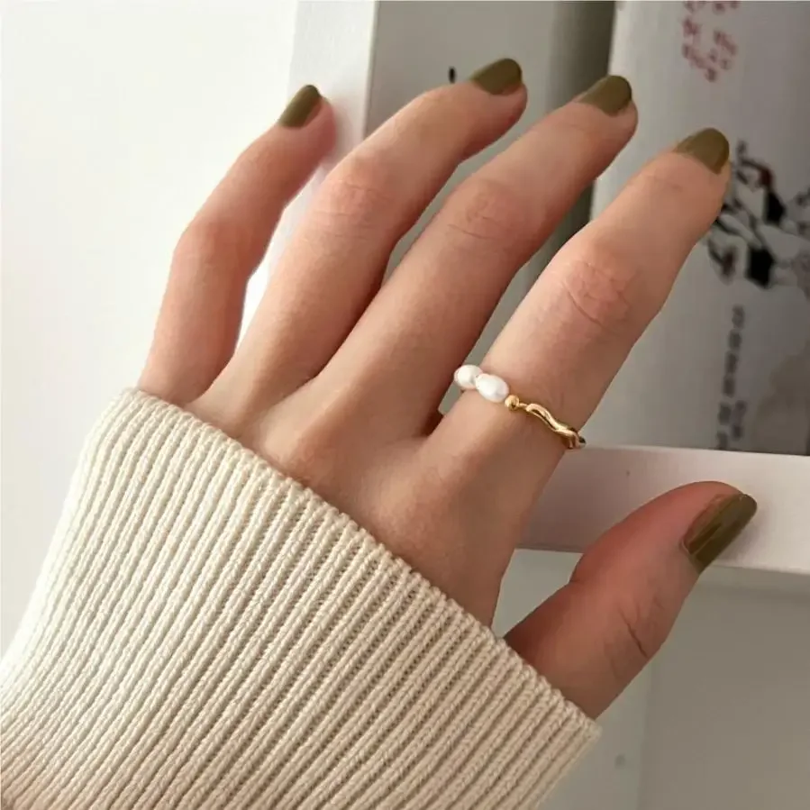 Retro Elastic Rope Pearl Beaded Ring for Women Fashion Party Metal Chain Splicing Finger Ring Jewelry Accessories кольцо женское