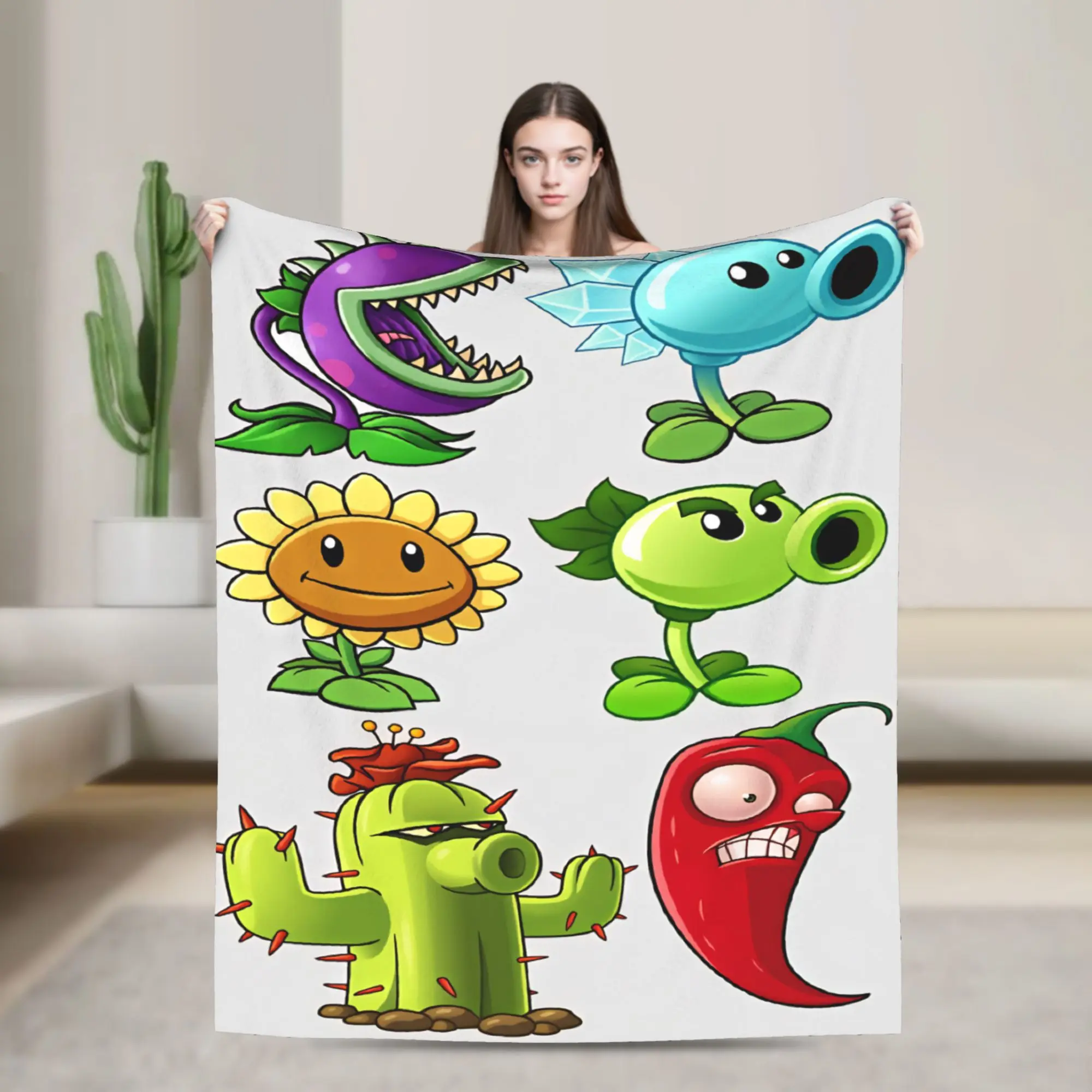 Plants Vs Zombies Plant Character Warm Blankets  Camping Plush Throw Blanket Aesthetic Outdoor Flannel Bedspread Sofa Bed Cover