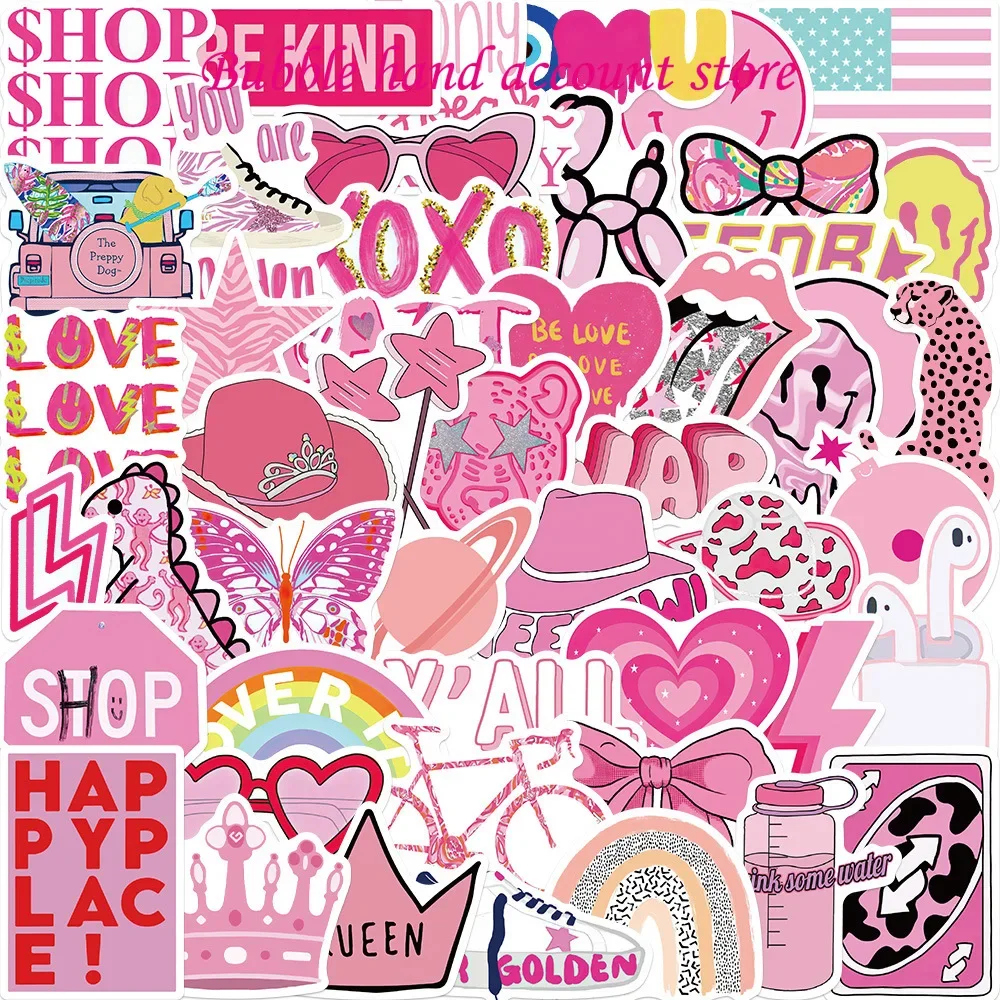 100 Ins Style Pink Preppy Style Stickers for Party Gift Skateboard Motorcycle Scrapbooking Laptop Suitcase Toys