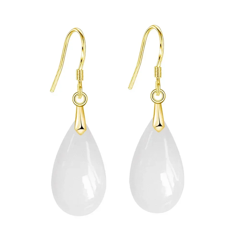 Lihong Exquisite Jewelry 925 Sterling Silver White Jade drop Pendant Necklace Earrings Set For Women engagement Jewelry gift