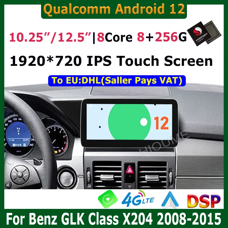 

10.25 12.5 inch Android 12 Snapdragon 8+256G Car Multimedia Player For Mercedes Benz GLK X204 2008 -2015 Carplay Auto Navigation