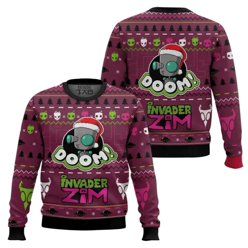 Doom Is Coming Invader Zim suéter navideño feo divertido jersey de fiesta de vacaciones suéter de gran tamaño para hombres y mujeres regalo de Navidad 2026