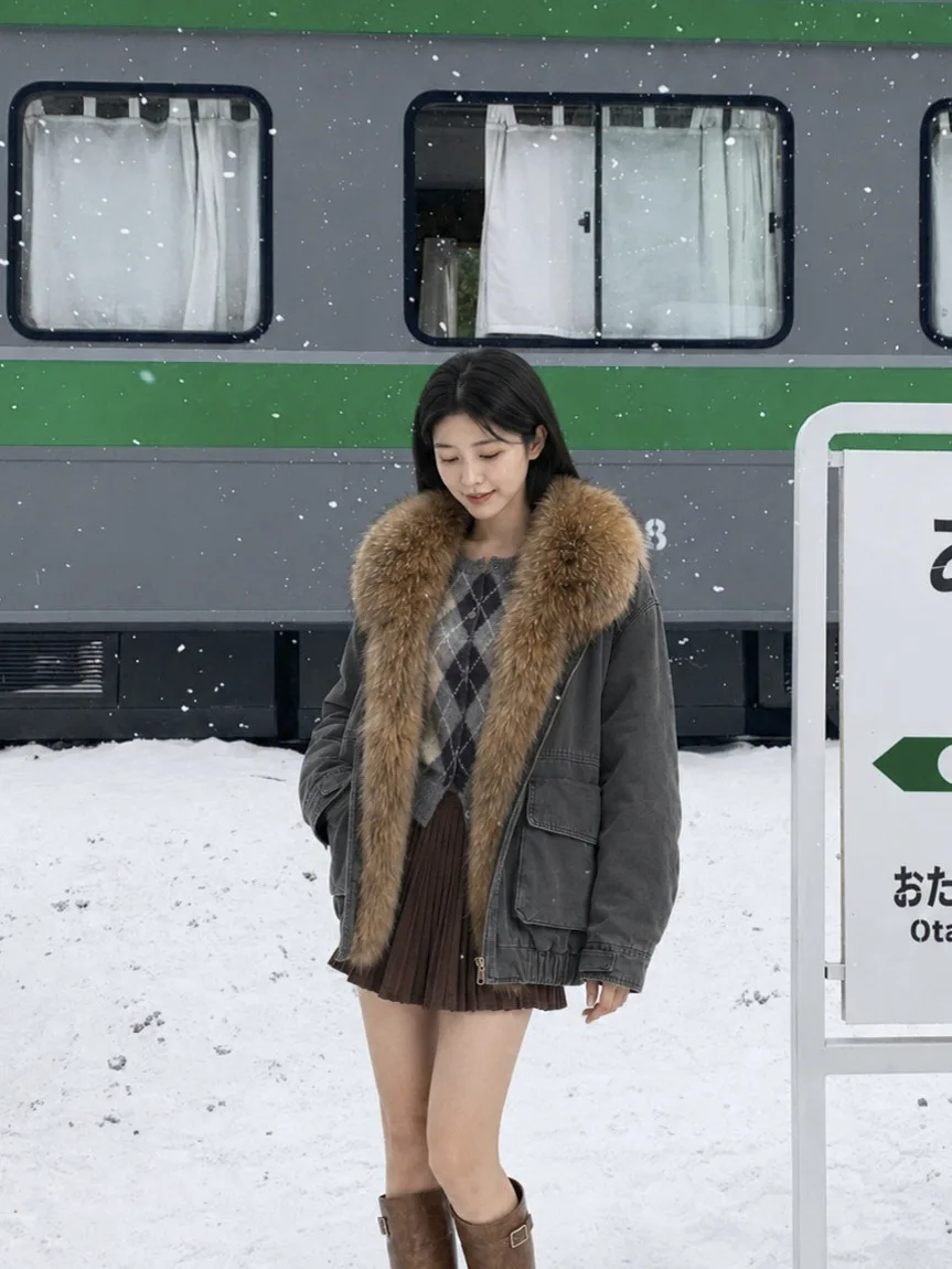 Winter Natural Detachable Large Fur Collar Down Jacket Women White Duck Down Fur Parker Outwears Female Warm Thick Down Jacket