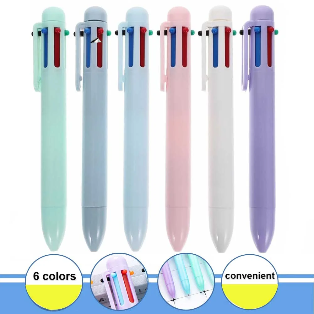 

5-6pcs 6-in-1 Multicolor Ballpoint Pen Cool Retractable Fine Point Pastel Pens Fun Multicolor Pen for Nurse Students Gifts