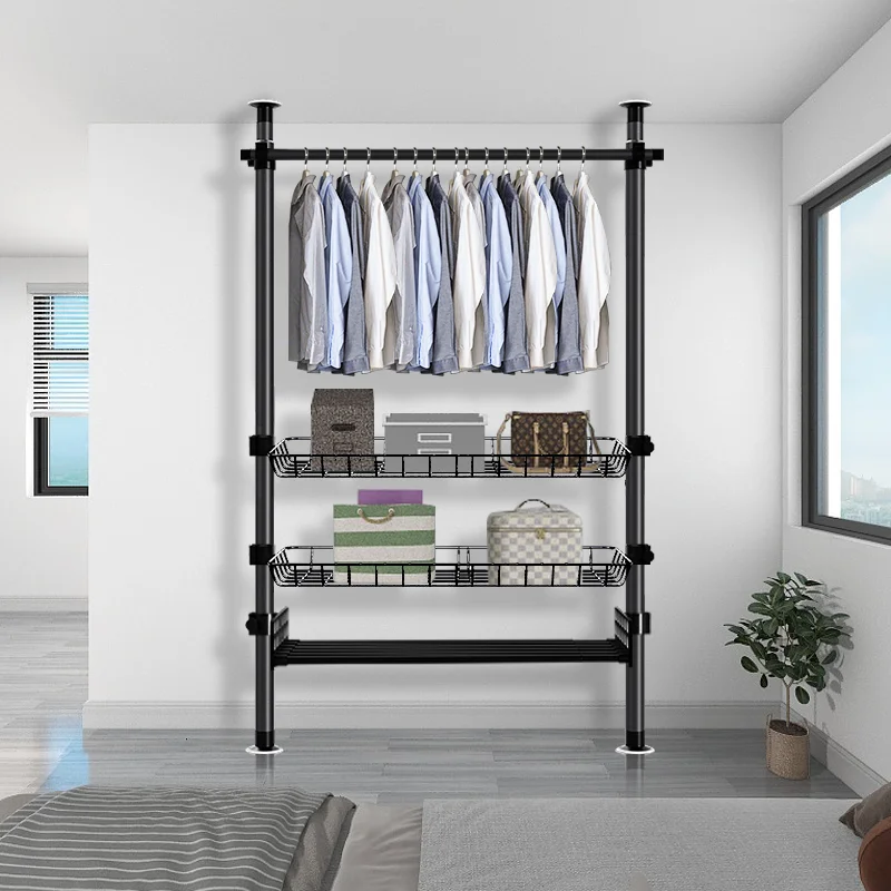 Custom Bedroom Punch-free Vertical Clothes Drying Rack With Hanging Pole Kids Closets Expandable Folding Mobile Standing Metal W